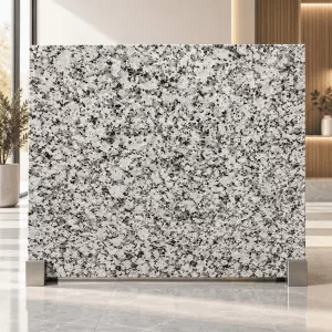 Cotton White Granite polished slab with white, grey and black speckled pattern