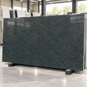 Rajyog Green Granite polished slab with dark green and fine natural speckled pattern
